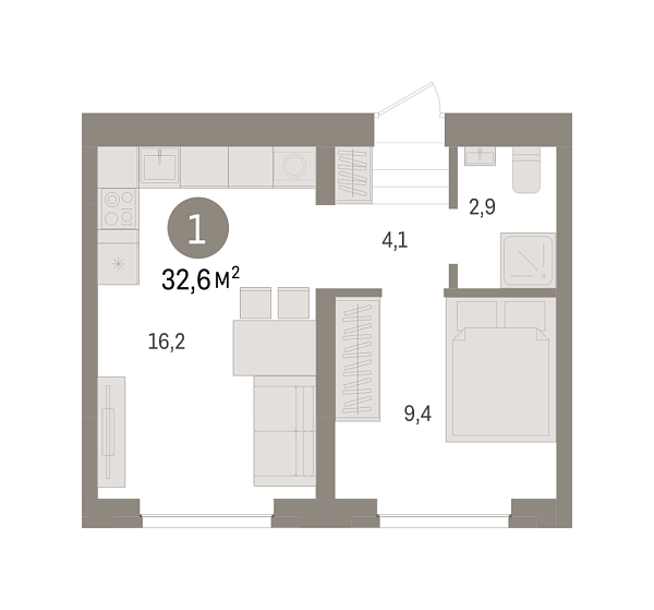 Новая 1-к квартира
 32.6 м² на 3/9 этаже в ЖК «Речной порт» в городе Тюмень 