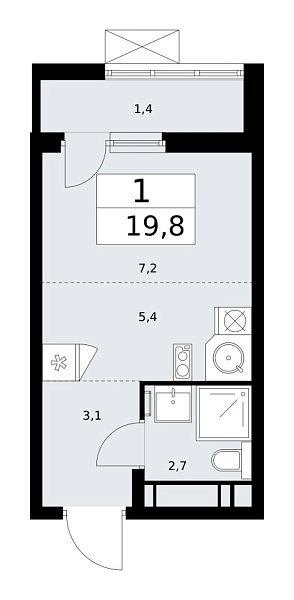 Новая 1-к квартира
 19.8 м² на 11/13 этаже в ЖК «Скандинавия» в городе Тюмень 