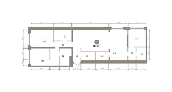 Количество комнат: 3,  119.6 кв.м.