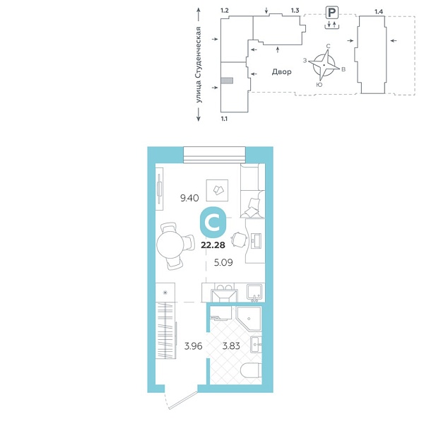 Новая квартира-студия
 22.28 м² на 17/25 этаже в ЖК «Тёплые кварталы» в городе Тюмень 