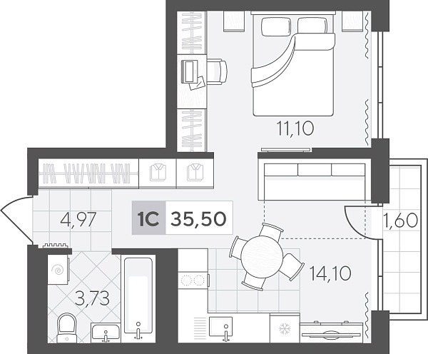 Новая 1-к квартира
 35.5 м² на 3/17 этаже в ЖК «Скандиа. Квартал в Комарово Парк» в городе Тюмень 
