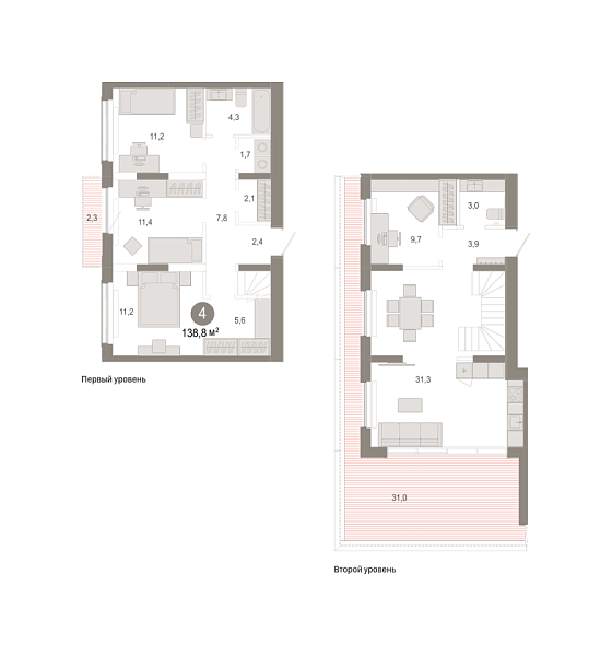 Новая 4-к квартира
 138.82 м² на 6/7 этаже в ЖК «Октябрьский на Туре» в городе Тюмень 