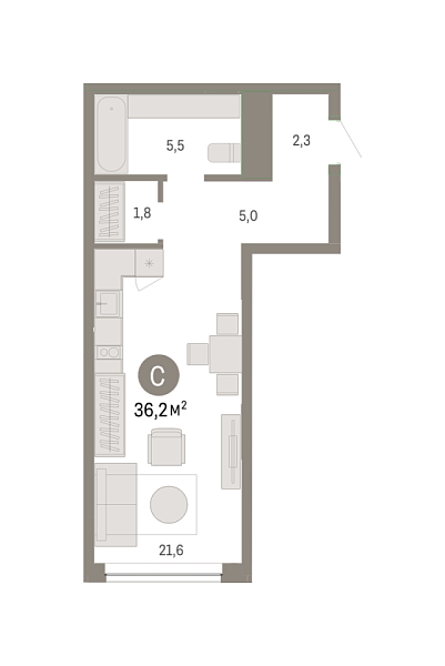 Новая квартира-студия
 36.18 м² на 8/16 этаже в ЖК «На Гастелло» в городе Тюмень 