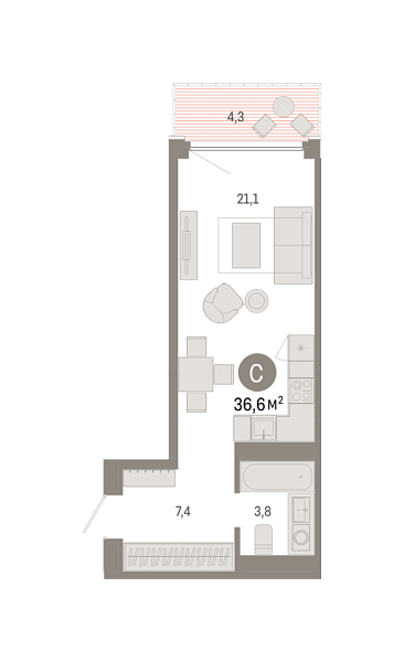 Новая квартира-студия
 36.6 м² на 16/25 этаже в ЖК «Октябрьский на Туре» в городе Тюмень 