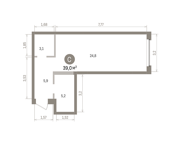 Количество комнат: Студия,  39.01 кв.м.