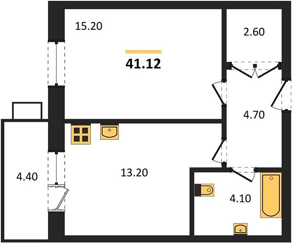 Новая 1-к квартира
 41.12 м² на 1/5 этаже в ЖК «Лермонтов» в городе Тюмень 