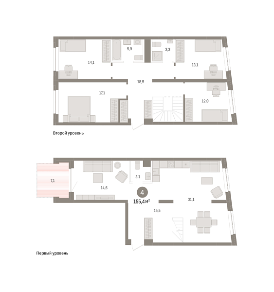 Новая 4-к квартира
 155.4 м² на 2/9 этаже в ЖК «Речной порт» в городе Тюмень 