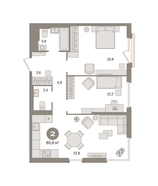 Новая 2-к квартира
 65.61 м² на 14/16 этаже в ЖК «Квартал Герцена» в городе Тюмень 