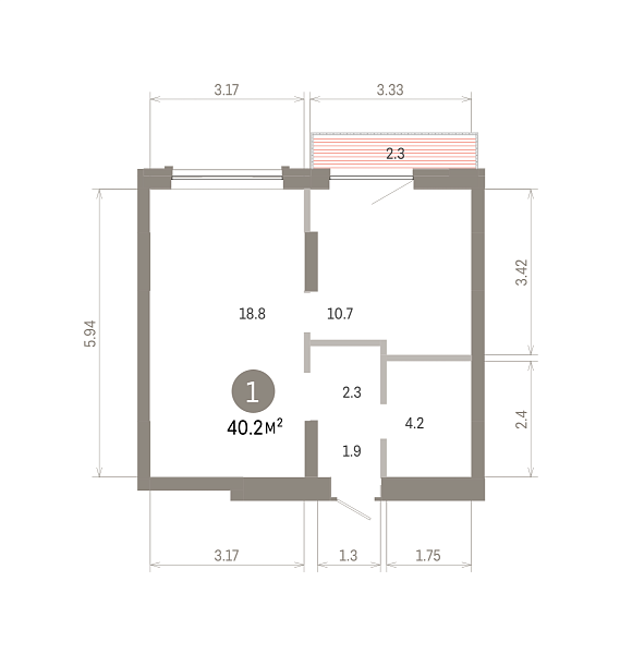 Количество комнат: 1,  40.18 кв.м.
