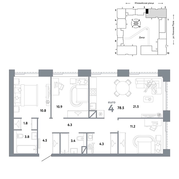 Новая 4-к квартира
 78.5 м² на 26/38 этаже в ЖК «Страна.Заречная» в городе Тюмень 