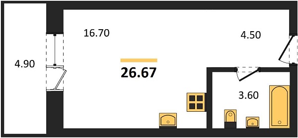 Новая квартира-студия
 26.67 м² на 5/5 этаже в ЖК «Лермонтов» в городе Тюмень 