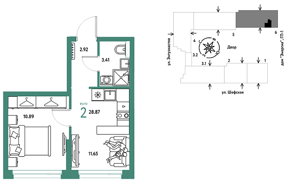 Новая 2-к квартира
 28.87 м² на 6/24 этаже в ЖК «Страна.Энтузиастов» в городе Тюмень 