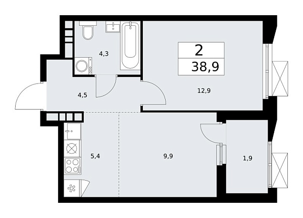 Новая 2-к квартира
 38.9 м² на 17/22 этаже в ЖК «Бунинские кварталы» в городе Тюмень 