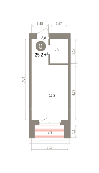 Количество комнат: Студия,  25.16 кв.м.
