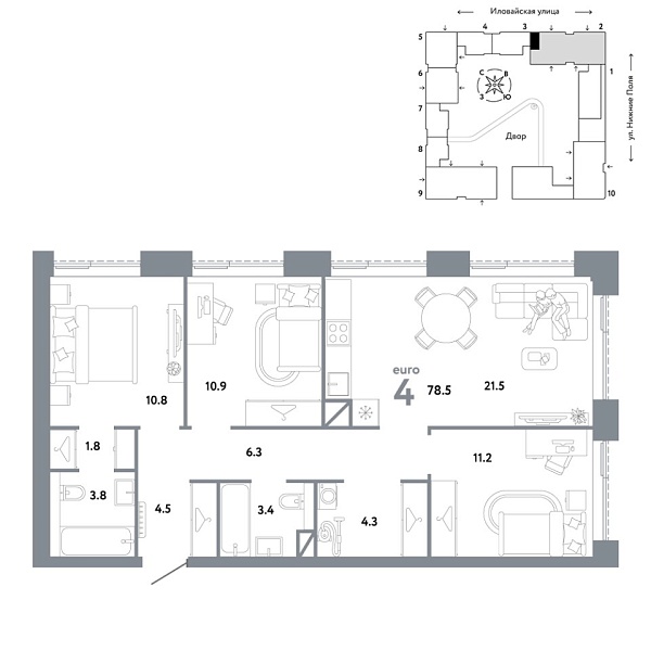Новая 4-к квартира
 78.5 м² на 30/38 этаже в ЖК «Страна.Заречная» в городе Тюмень 