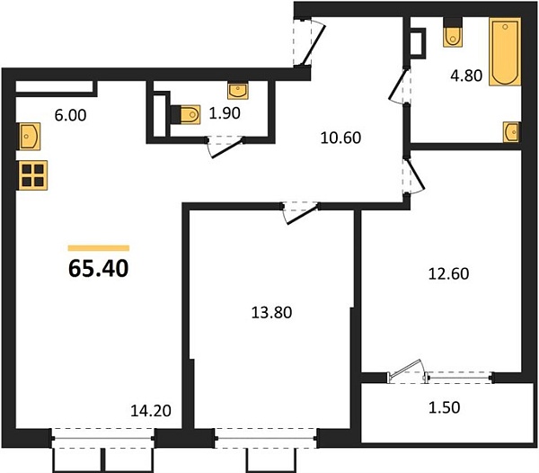 Новая 2-к квартира
 65.4 м² на 8/18 этаже в ЖК «Порто-Ново» в городе Тюмень 