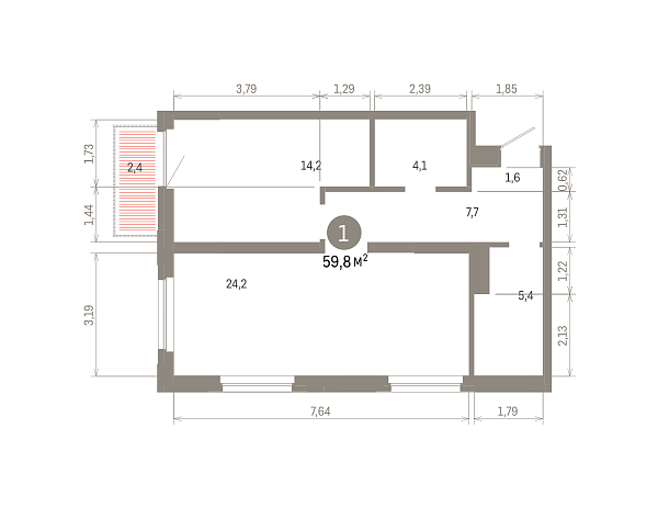Количество комнат: 1,  59.76 кв.м.