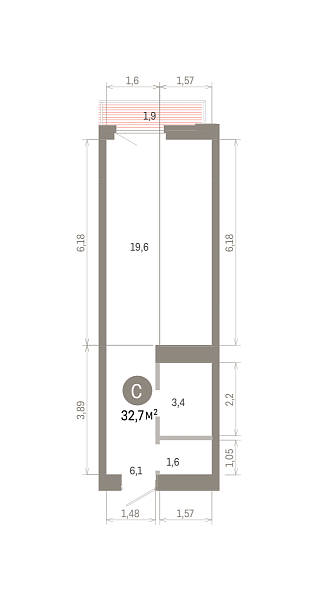 Количество комнат: Студия,  32.72 кв.м.