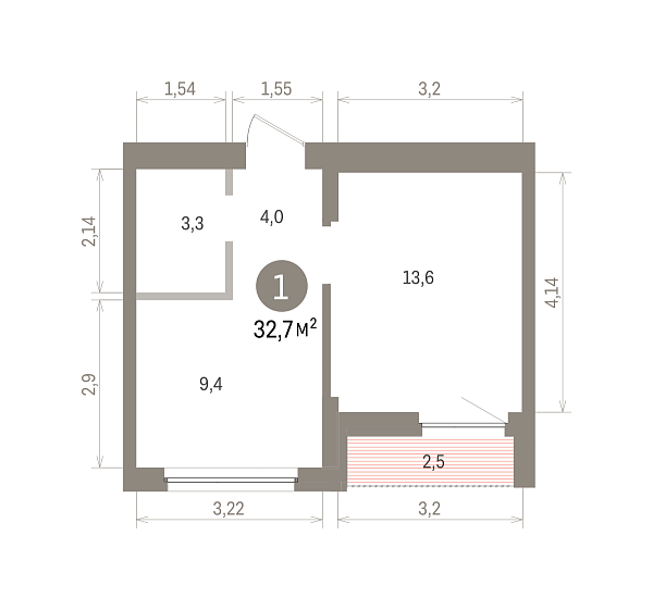 Количество комнат: 1,  32.51 кв.м.