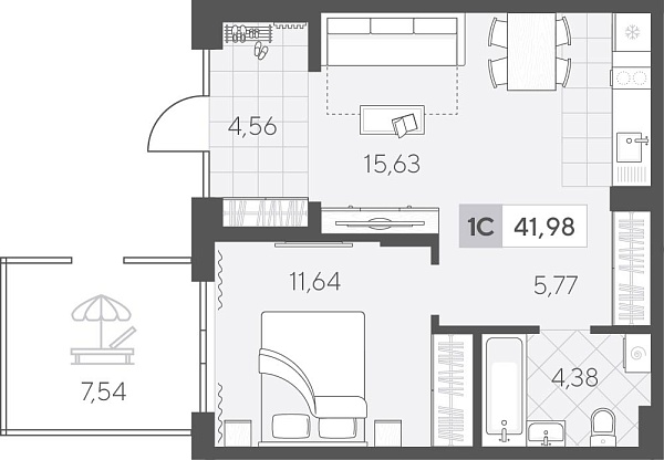 Новая 1-к квартира
 49.23 м² на 1/4 этаже в ЖК «Скандиа. Квартал у Озера» в городе Тюмень 