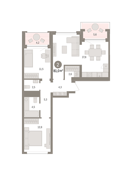 Новая 2-к квартира
 81.65 м² на 3/7 этаже в ЖК «Европейский квартал» в городе Тюмень 