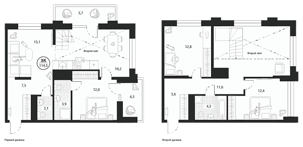 Новая 3-к квартира
 114.5 м² на 19/22 этаже в ЖК «Маэстро» в городе Тюмень 