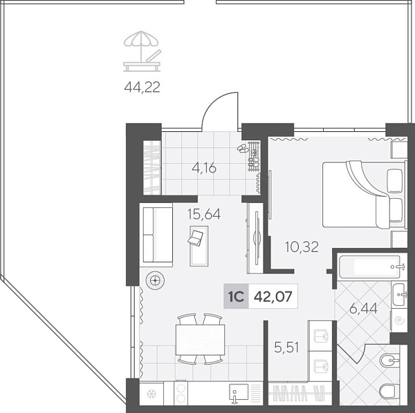 Новая 1-к квартира
 49.15 м² на 1/4 этаже в ЖК «Скандиа. Квартал у Озера» в городе Тюмень 