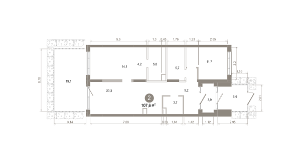 Количество комнат: 2,  107.56 кв.м.
