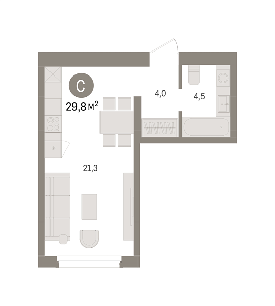 Новая квартира-студия
 29.78 м² на 4/7 этаже в ЖК «Зарека» в городе Тюмень 