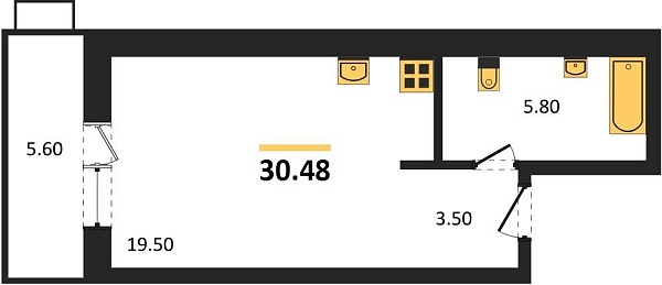 Новая квартира-студия
 30.48 м² на 5/5 этаже в ЖК «Лермонтов» в городе Тюмень 