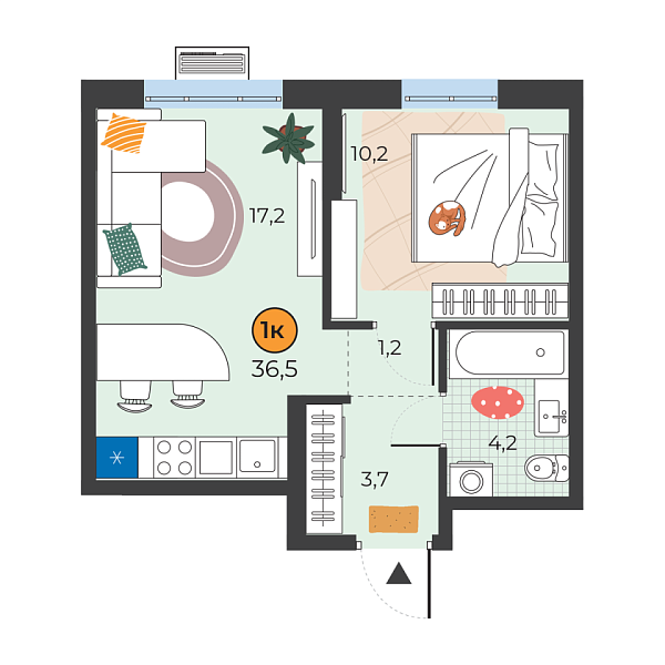 Новая 1-к квартира
 36.5 м² на 17/25 этаже в ЖК «Корней» в городе Тюмень 