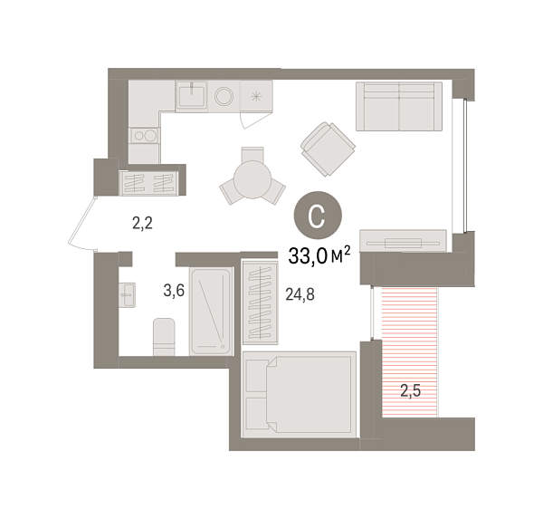 Новая квартира-студия
 33 м² на 6/8 этаже в ЖК «Европейский квартал» в городе Тюмень 