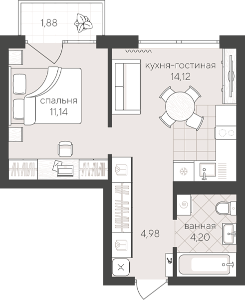 Новая 1-к квартира
 36.32 м² на 2/4 этаже в ЖК «Скандиа. Квартал у Озера» в городе Тюмень 