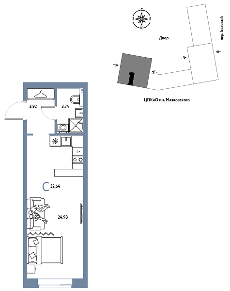Новая квартира-студия
 32.64 м² на 13/25 этаже в ЖК «Сибирский сад» в городе Тюмень 