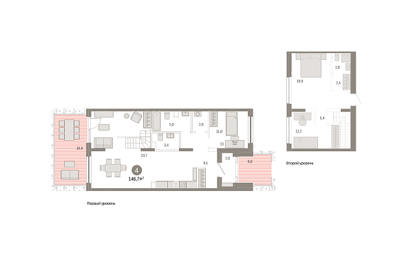 Новая 4-к квартира
 146.65 м² на 1/9 этаже в ЖК «Октябрьский на Туре» в городе Тюмень 