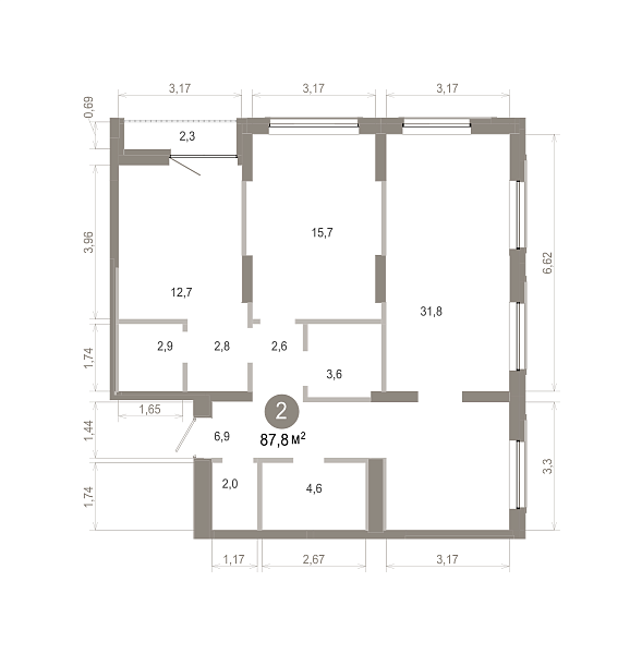 Количество комнат: 2,  87.81 кв.м.