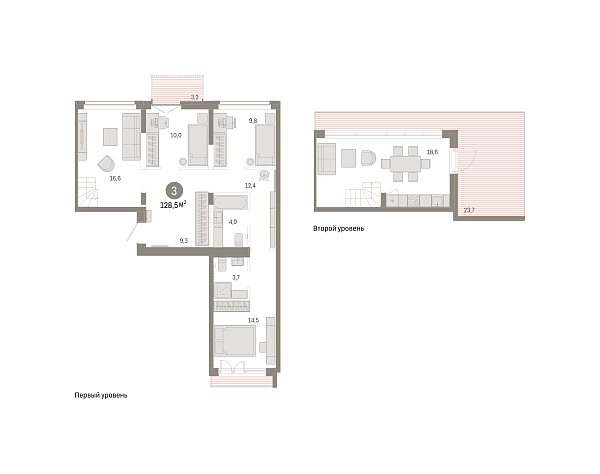 Новая 3-к квартира
 128.51 м² на 7/7 этаже в ЖК «Республики 205» в городе Тюмень 