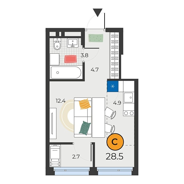 Новая квартира-студия
 28.5 м² на 7/19 этаже в ЖК «Корней» в городе Тюмень 