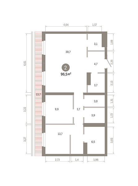 Количество комнат: 2,  96.48 кв.м.
