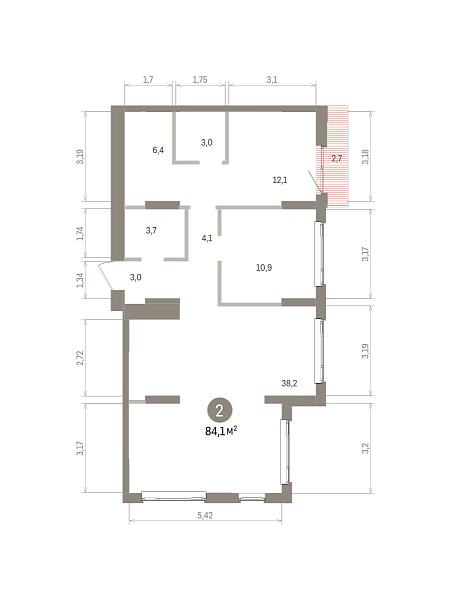 Количество комнат: 2,  84.1 кв.м.