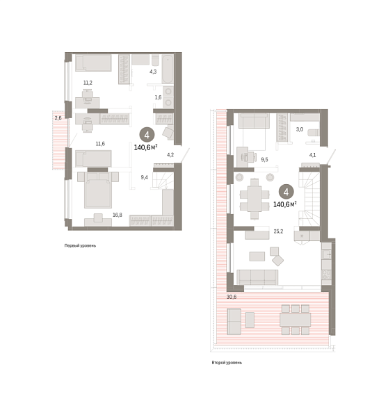 Новая 4-к квартира
 140.55 м² на 6/7 этаже в ЖК «Октябрьский на Туре» в городе Тюмень 