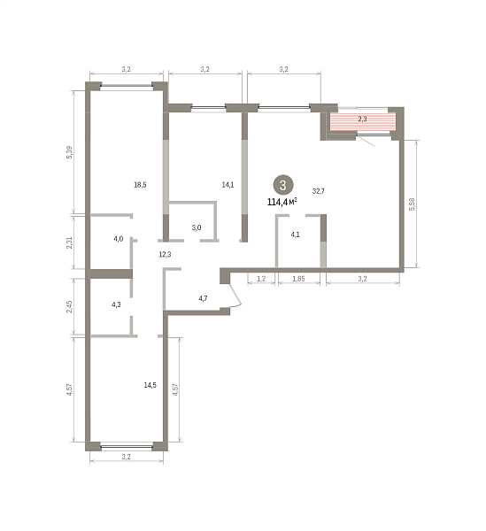 Количество комнат: 3,  114.43 кв.м.