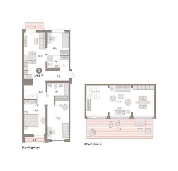 Новая 3-к квартира
 175.6 м² на 8/8 этаже в ЖК «Речной порт» в городе Тюмень 