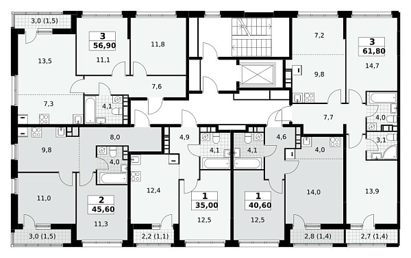 Количество комнат: 3,  56.9 кв.м.