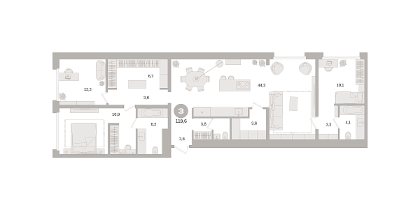 Количество комнат: 3,  119.6 кв.м.