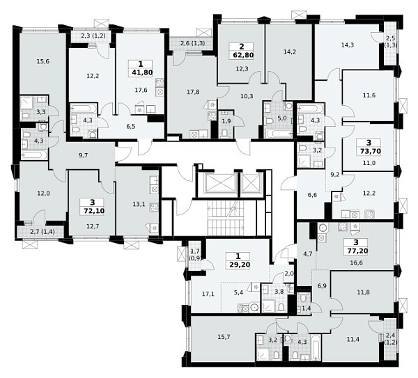 Количество комнат: 2,  62.8 кв.м.