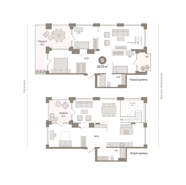 Новая 5-к квартира
 187.87 м² на 8/9 этаже в ЖК «Речной порт» в городе Тюмень 