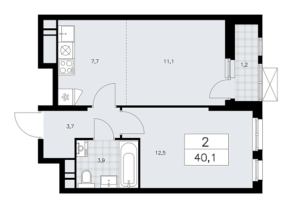 Новая 2-к квартира
 40.1 м² на 18/18 этаже в ЖК «Скандинавия» в городе Тюмень 