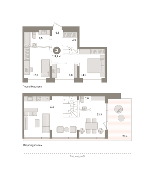 Новая 2-к квартира
 114.35 м² на 8/9 этаже в ЖК «Речной порт» в городе Тюмень 
