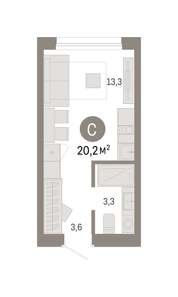 Новая квартира-студия
 20.21 м² на 4/9 этаже в ЖК «Республики 205» в городе Тюмень 